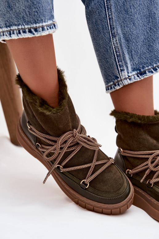 Schneestiefel Feminin mit stilvollen Details Khaki-Farbe-Farbe Isalisse
