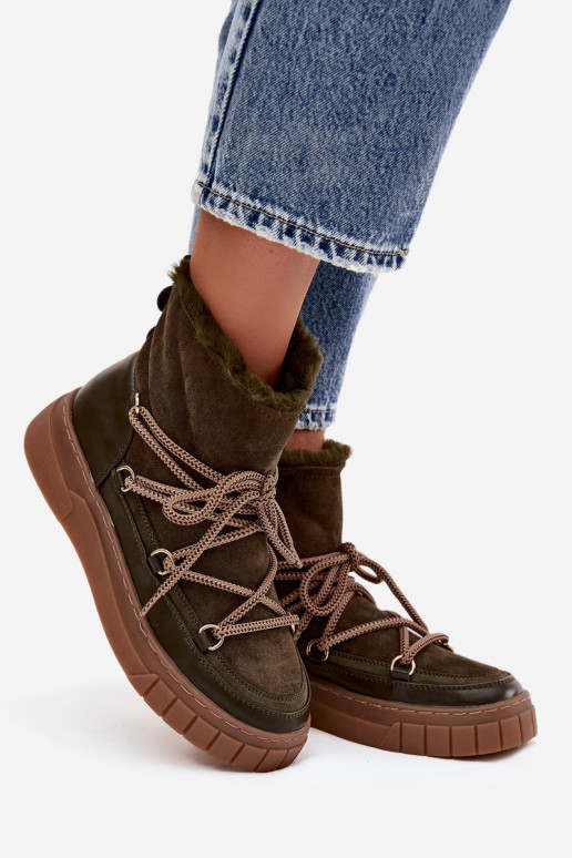Schneestiefel Feminin mit stilvollen Details Khaki-Farbe-Farbe Isalisse