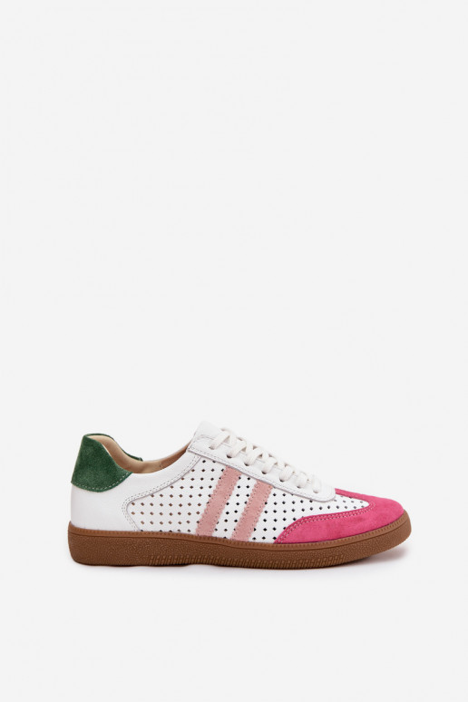 Haut mit durchbrochenen Elementen Sneakers Stilvollllschuhe Feminin Zazoo N1318 INeiß-pinke Farbe