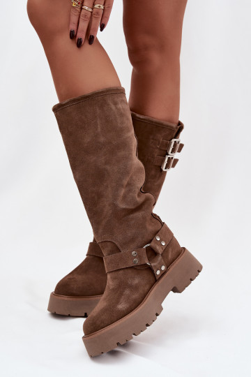 Haut aus INildleder Damenstiefel mit Schnallen sich Zuarm laufen Big Star OO274A182 Beige 2