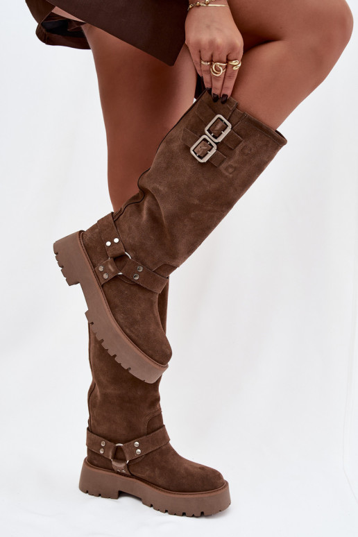 Haut aus INildleder Damenstiefel mit Schnallen sich Zuarm laufen Big Star OO274A182 Beige