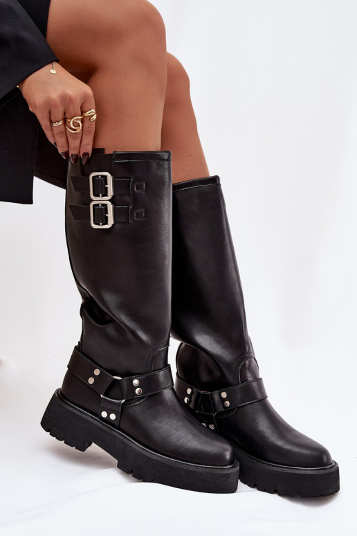 Haut Damenstiefel mit Schnallen sich Zuarm laufen Big Star OO274A180 schZuarze Farbe