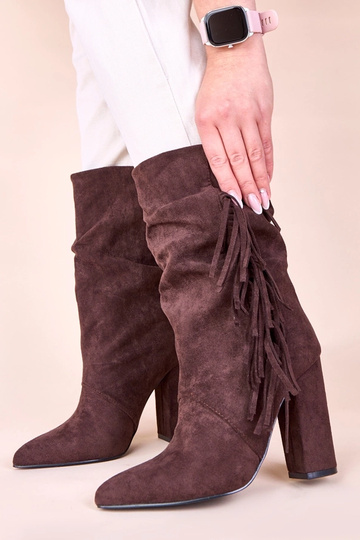Braune Stiefeletten mit Blockabsatz und Fransen Briena