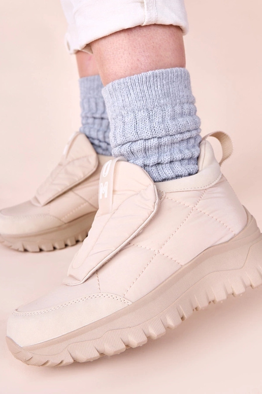 Beige Damen Schneestiefel mit...