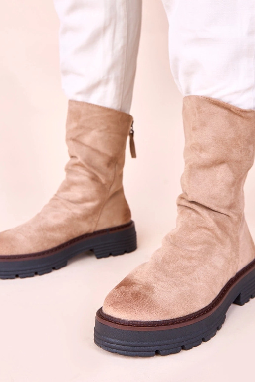 Beige Stiefeletten mit gefaltetem...