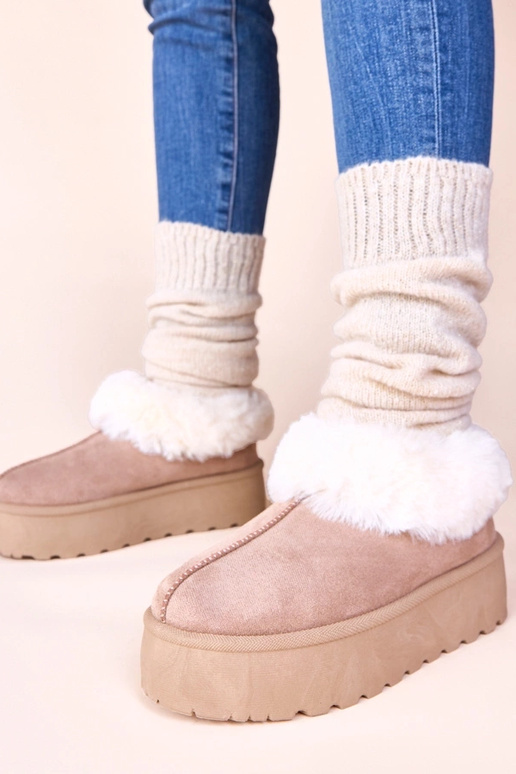 Dunkelbeige Schneestiefel mit Fell Deesi