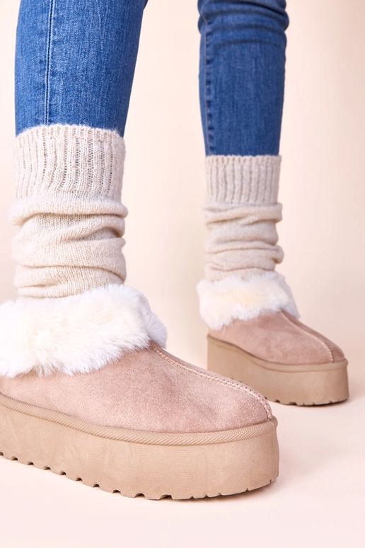 Dunkelbeige Schneestiefel mit Fell Deesi