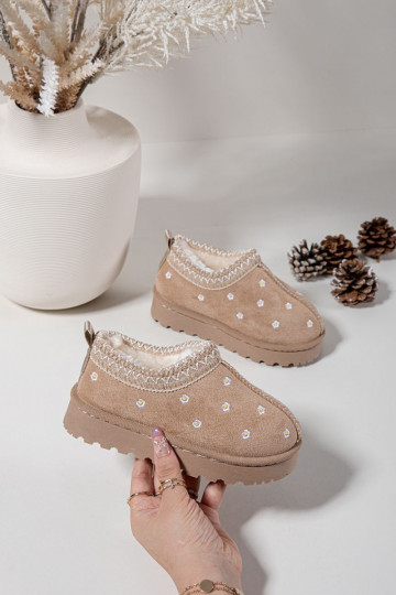 Schneestiefel Kindischmit floralen Motivenuszkami sich Zuarm laufen mit Fell innen Beige Palina