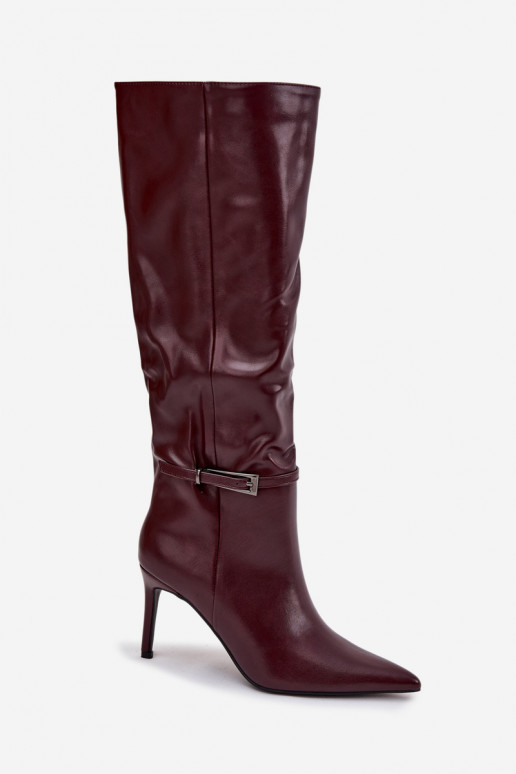Damen Overknee-Stiefel mit dünnen Absätzen und Riemchen in Bordeaux Lisanne