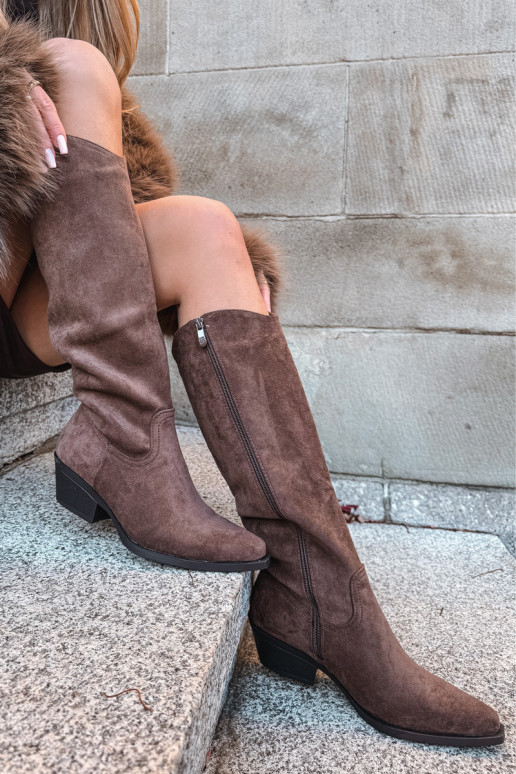 Esmira Damenstiefel im Cowboy-Stil mit Absätzen aus Kunstwildleder in Braun