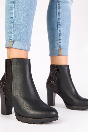 Schwarze Stiefeletten auf Absatz mit glänzendem Absatz Ambre