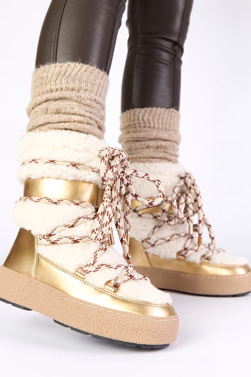 Goldene warme Schnürschneestiefel mit...