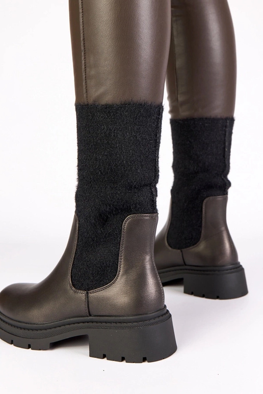 Graue Stiefeletten mit elastischem...