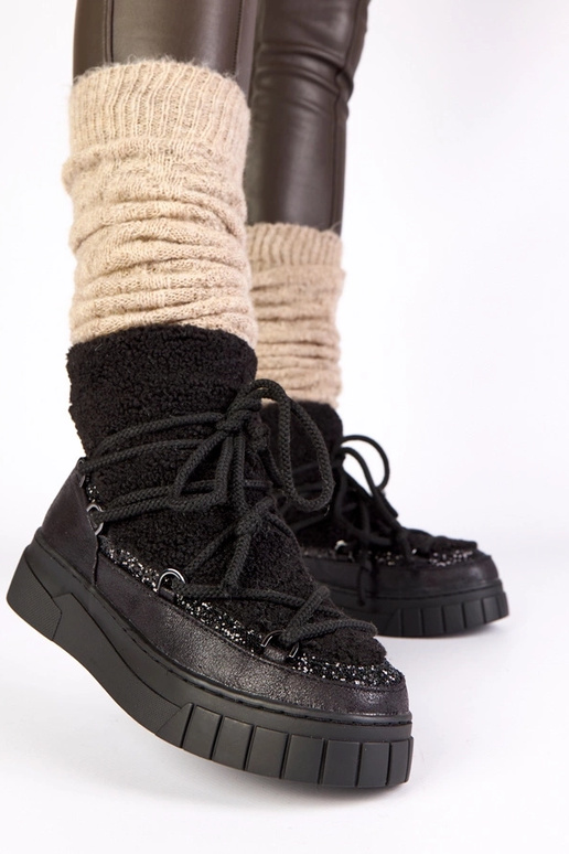 Schwarze warme Schneestiefel mit Fell...