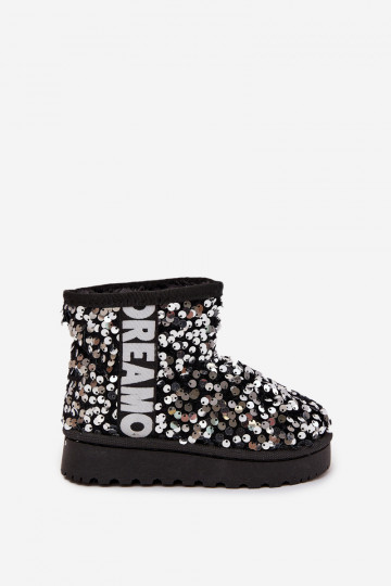 Kinder Schneestiefel gefüttert mit glitzernden Schuppen in Schwarz und Silber Rebbica 2