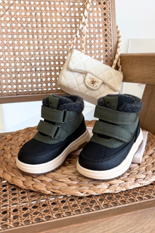 Kindersneestiefel in grün-schwarz mit Klettverschlüssen Darlene