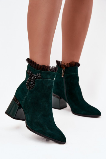 Damen gefütterte Stiefeletten aus Kunstwildleder mit Verzierungen D&A MR52-127 in flaschengrün