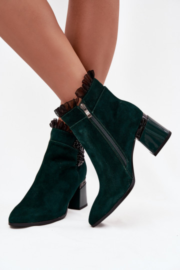 Damen gefütterte Stiefeletten aus Kunstwildleder mit Verzierungen D&A MR52-127 in flaschengrün 2