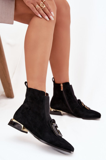 Damen Schuhe aus Kunstwildleder mit flachem Absatz und Ornamenten D&A MR52-217 schwarz