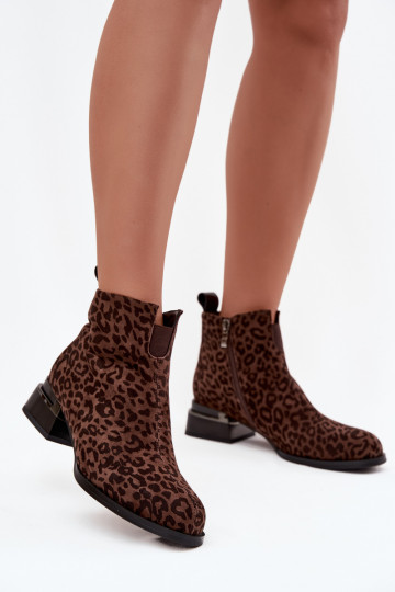 Stiefeletten aus Kunstwildleder mit Klocke im Leopardenmuster D&A JC52-852 braun