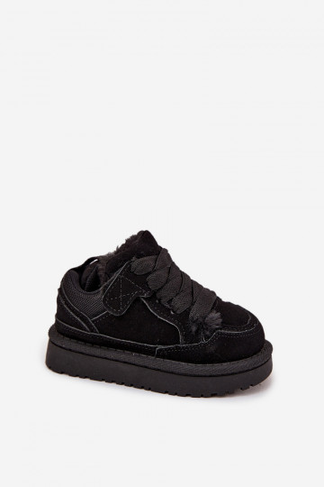 Schwarze warme Kinder Sportschuhe mit Fellfutter Mireen