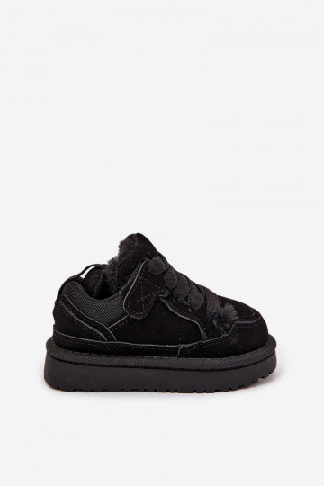 Schwarze warme Kinder Sportschuhe mit Fellfutter Mireen 2