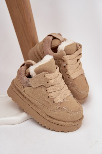 Sandfarbene warme Kinder Sportschuhe mit Fellfutter Mireen