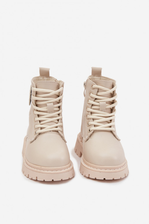 Kinderschuhe mit Warmfutter und Innenfell in Sandfarbe mit LOVE-Ornamenten, Rosaira