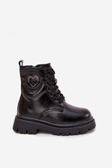 Kinderschuhe mit Warmfutter und Innenfell in Schwarz mit LOVE-Ornamenten, Rosaira 2