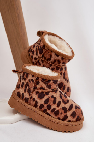 Braune warme Kinder-/Jugend Schneestiefel mit Fellfutter und Leopardenmuster Mireya