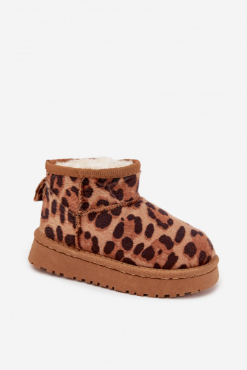 Braune warme Kinder-/Jugend Schneestiefel mit Fellfutter und Leopardenmuster Mireya 2