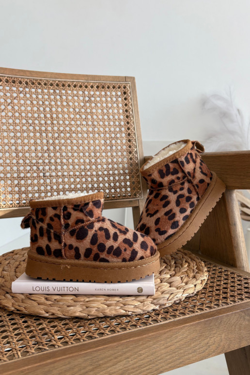 Braune warme Kinder-/Jugend Schneestiefel mit Fellfutter und Leopardenmuster Mireya