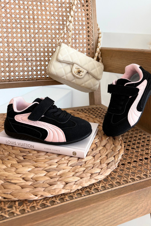 Kindersneaker mit Klettverschluss in Schwarz und Rosa Perrin