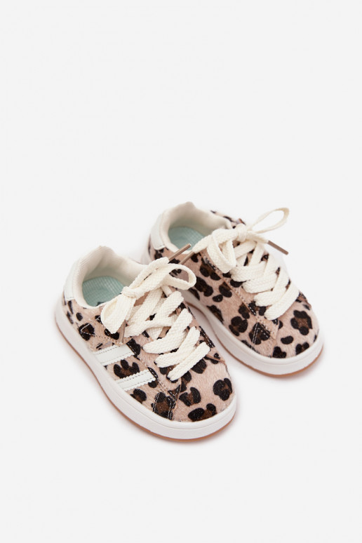 Kindersportschuhe Sneakers mit Leopardenfell-Muster in Sandfarbe, Amelle