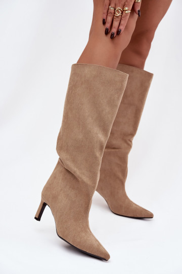 Damenstiefelaus Öko-INildlederu Ein überzeugendes Stilvollll mit dünnen Absätzen Beige Phelin 2