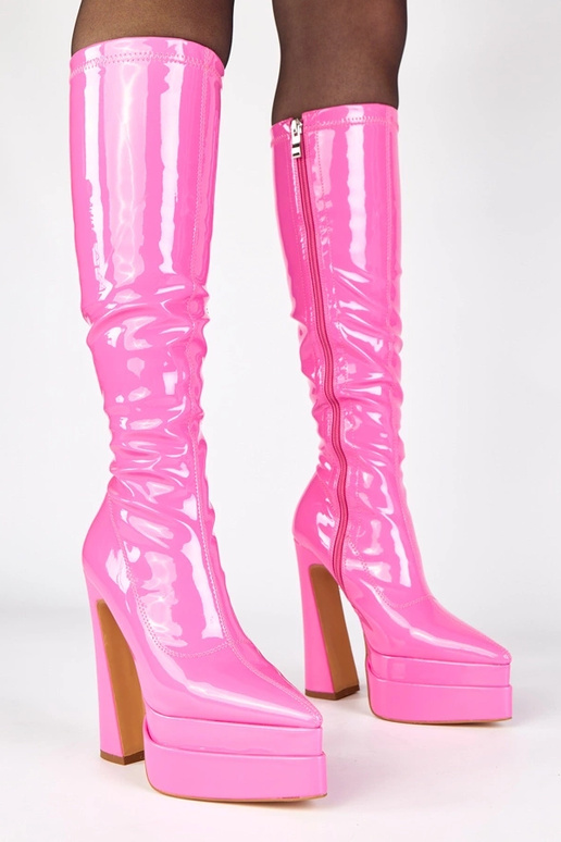 Rosa Stiefel mit Absatz, lackiert,...