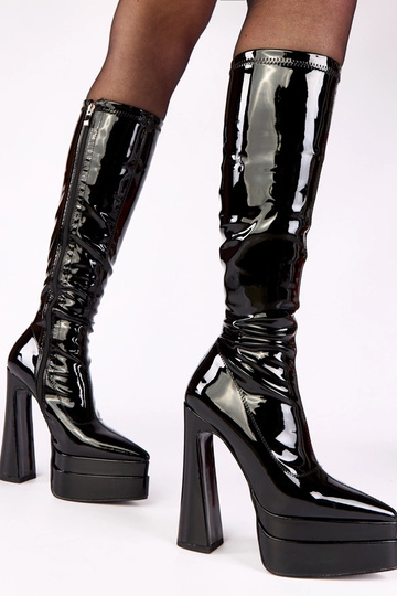 Schwarze Stiefel mit Absatz, lackiert, mit Plateau Jemina 2