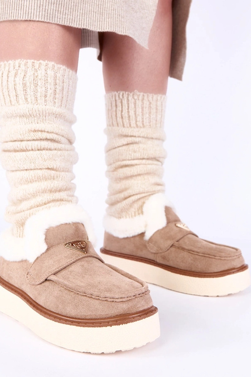 Dunkel-Sandfarbene Mokassins, warm...