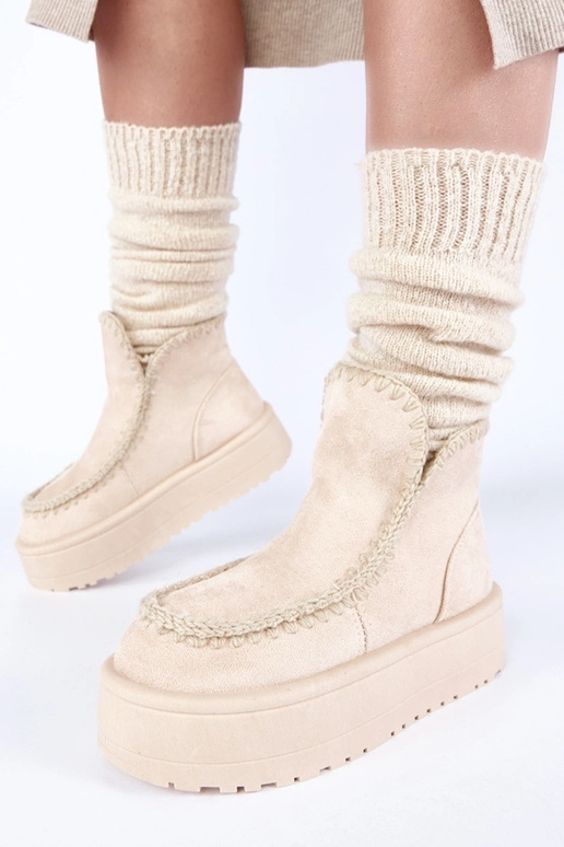 Helle Sandfarbene Schneestiefel mit...