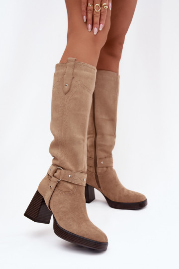 sich Zuarm laufen Damenstiefel mit AbsätzenPrzeszyciami Beige Alessara 2