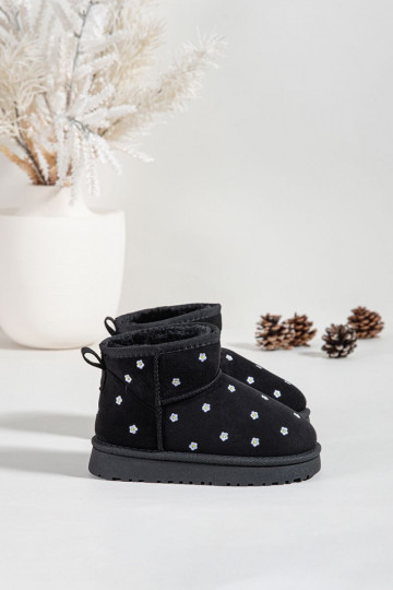 Kinder-Schneestiefel mit Blumenmotiven in schwarz Gracina