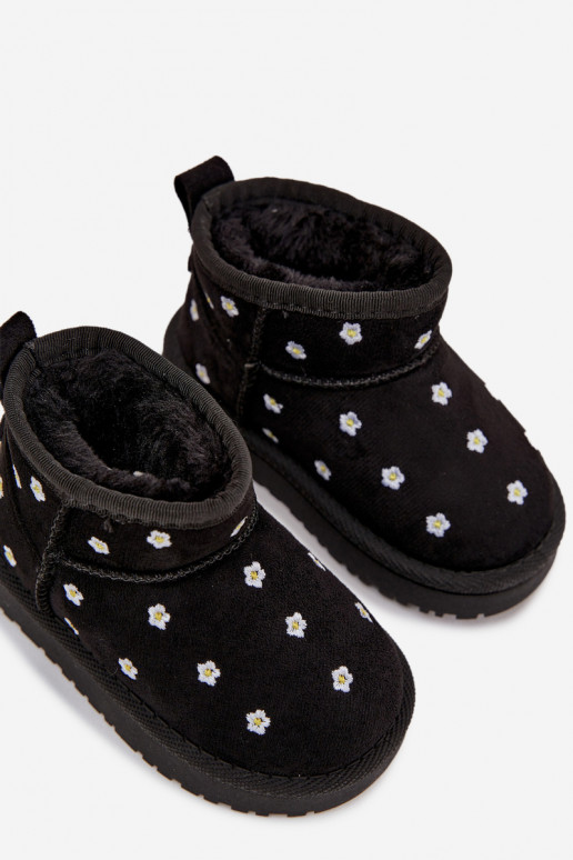 Kinder-Schneestiefel mit Blumenmotiven in schwarz Gracina