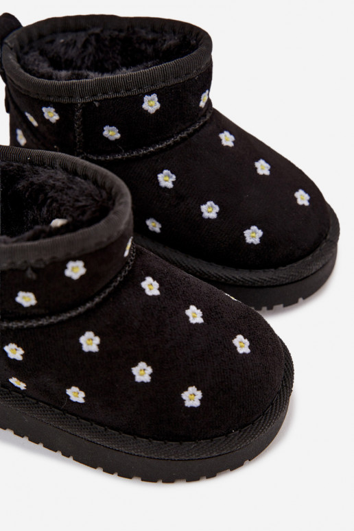 Kinder-Schneestiefel mit Blumenmotiven in schwarz Gracina
