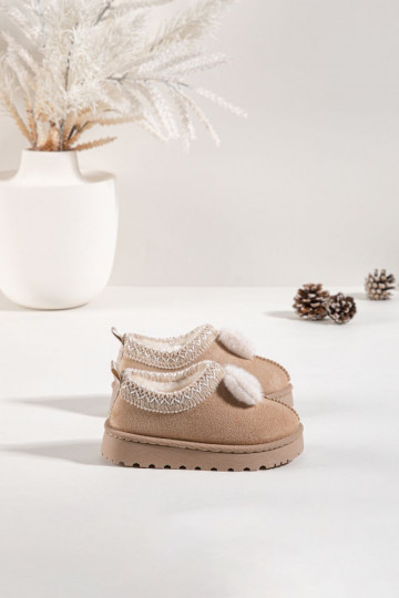 Kinder-Schneestiefel mit Stickerei und Schleife in sandfarben Daven