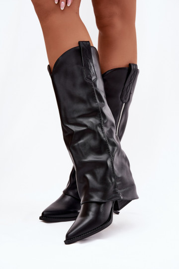 Schwarze Cowboy-Stil Stiefel mit Absatz aus Kunstleder Palira 2