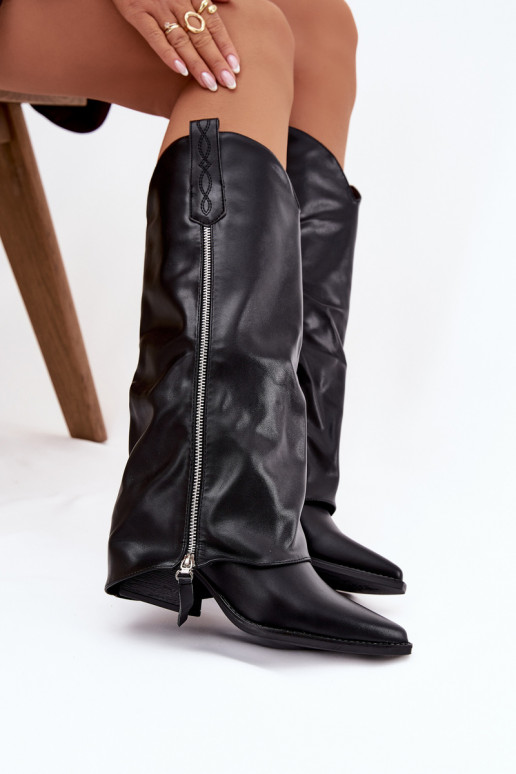 Stiefel CoZuboy-Stil mit Absätzen aus Öko-Leder schZuarze Farbe Palira