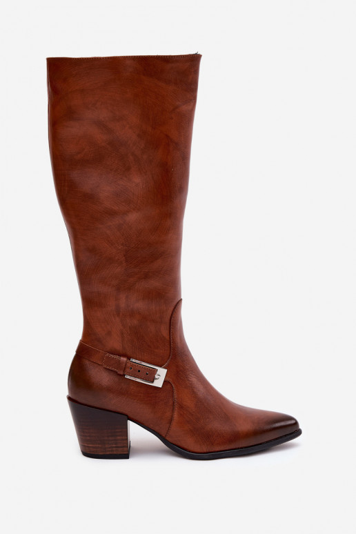 Haut Stiefel mit Absätzen mit Schnallen sich Zuarm laufen Zazoo 70156 braune Farbe