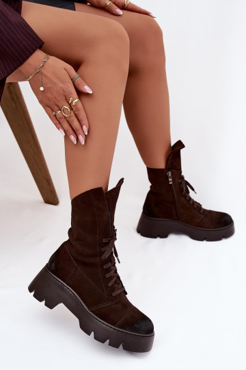 Damen Arbeits-Ankle Boots aus natürlichem Wildleder in Braun Zazoo 976