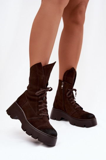 Damen Arbeits-Ankle Boots aus natürlichem Wildleder in Braun Zazoo 976 2
