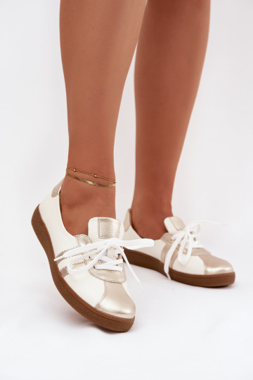 Haut Schuhe Feminin Typu Barefoot Zazoo N1341 INeiß-goldene Farbe 2